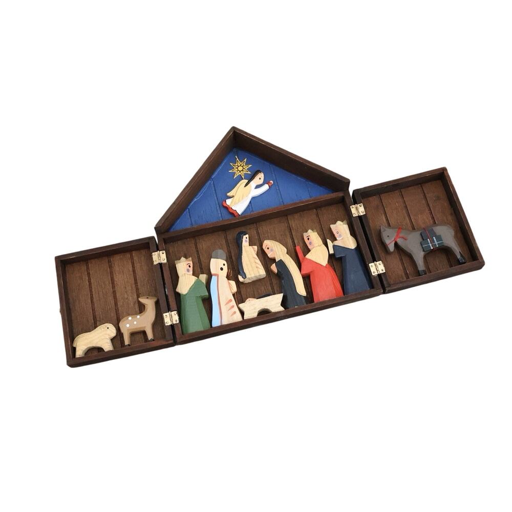 Vintage Lillian Vernon Christmas Wood Nativity Scene Set Decor Holiday Jesus 80s